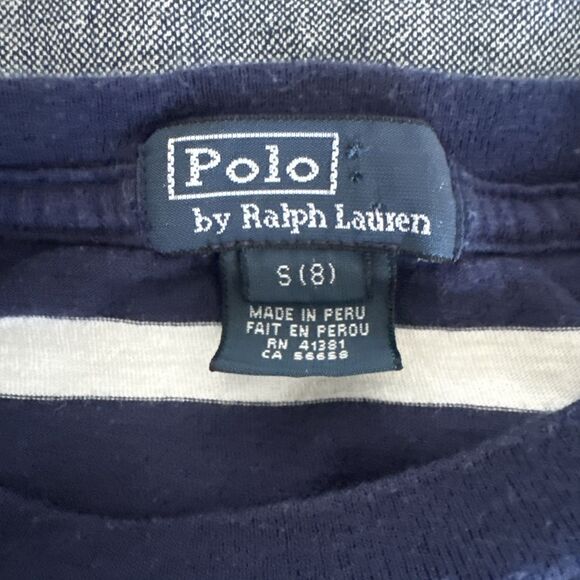 Polo Ralph Lauren Stripe Sweatshirt Youth S 8 Blue White Crew Neck Long sleeves - Picture 3 of 4